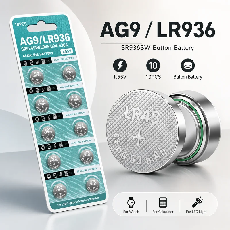 Alkaline Button Cell Battery AG9 LR936 SR936SW LR45 1.55V 53mAh 5-50PCS Replacement for Watch Calculator LED Light