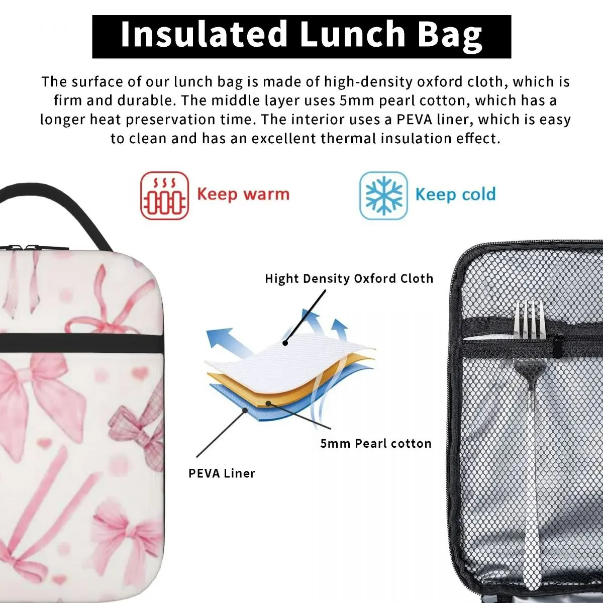 Bestselling Pink Bow Dreamscape Design Gloss Finish Lightweight Lunch Bag Office Break Nylon Lunch Bag