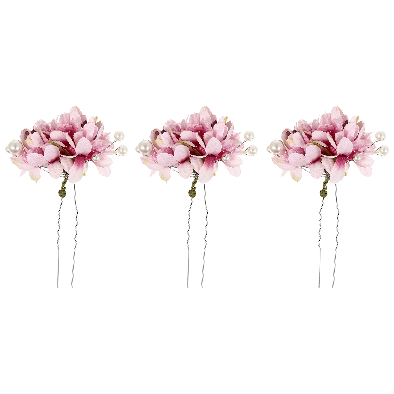 

3 Pcs Hair Pins U-shaped Fabric Flower Wedding Pearl Bridal Clips Women Elegant Stylish Hair Tools Accessories