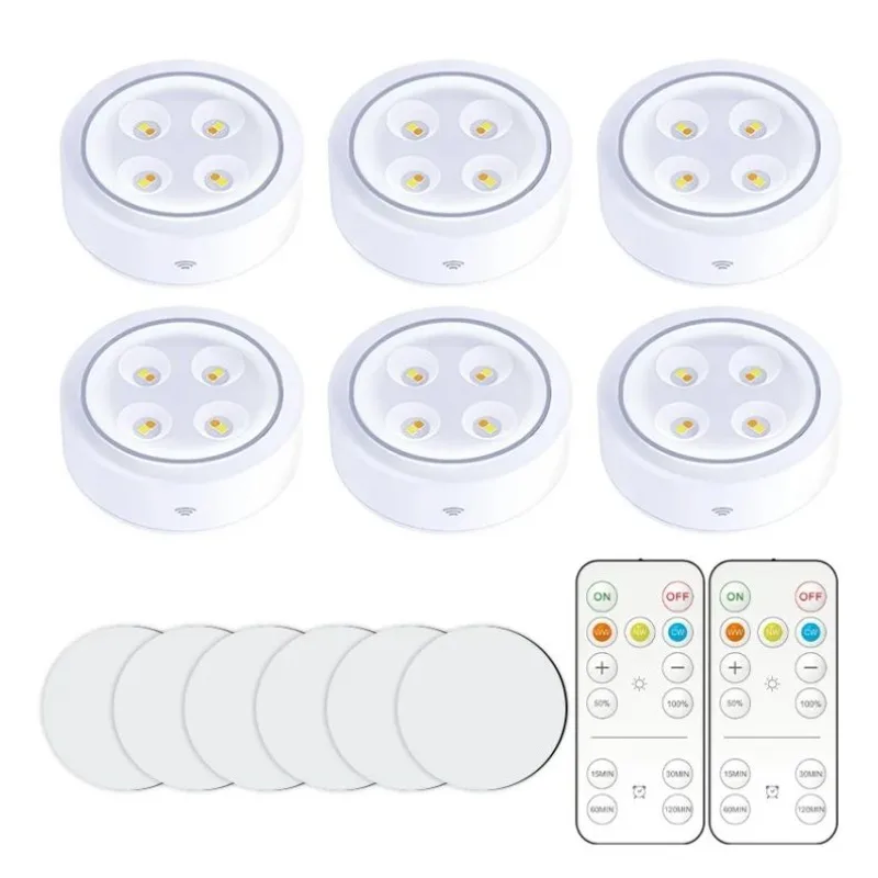 Luz noturna inteligente sem fio com controle remoto, lâmpada regulável, bola de gelo, decoração do armário da cozinha, iluminação da escada, 3 cores, 8 LEDs