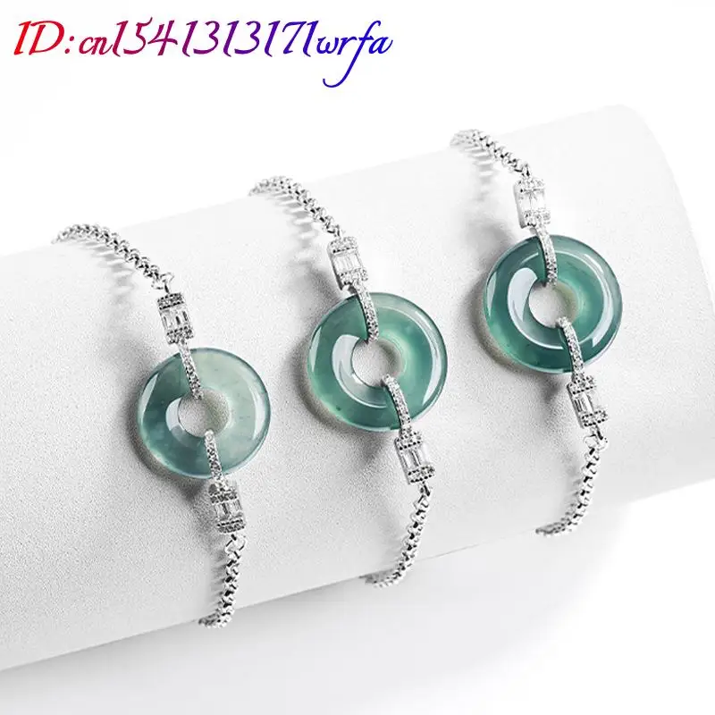 Blue Myanmar Jadeite Ring Bracelet 925 Silver Gifts Emerald Gemstone Talismans Natural Burmese Jade Luxury Stone Fashion - view 4