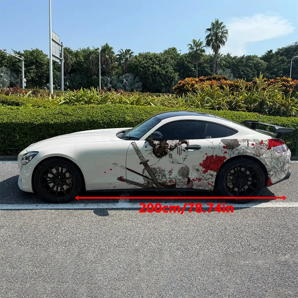 2pcs Splatter Ink Flower Classic Lady Car Side Wraps, Self-Adhesive PVC Waterproof & Scratch-Resistant Stickers, Car Accessory