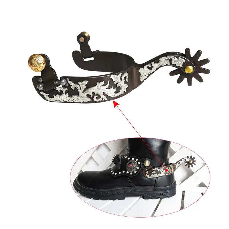 bronzed-western-spurs-inlaid-with-copper-decorative-panels-engraved-western-spurs-sp5111