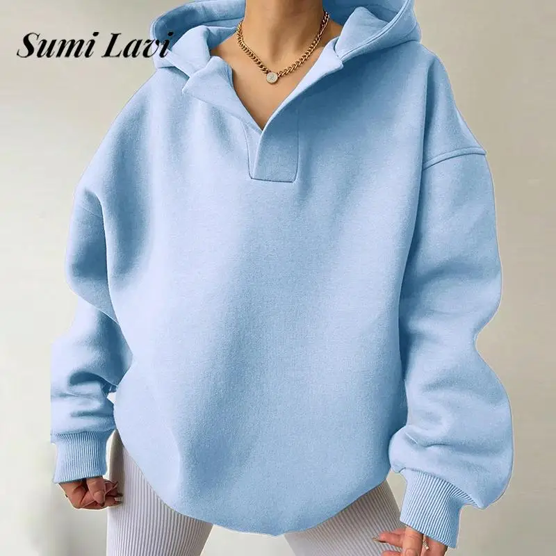 

Autumn Casual Long Sleeved Warm Sweatshirts Fashion Thick Solid Pullovers Hooded Winter Women's Elegant High Street Loose Tops