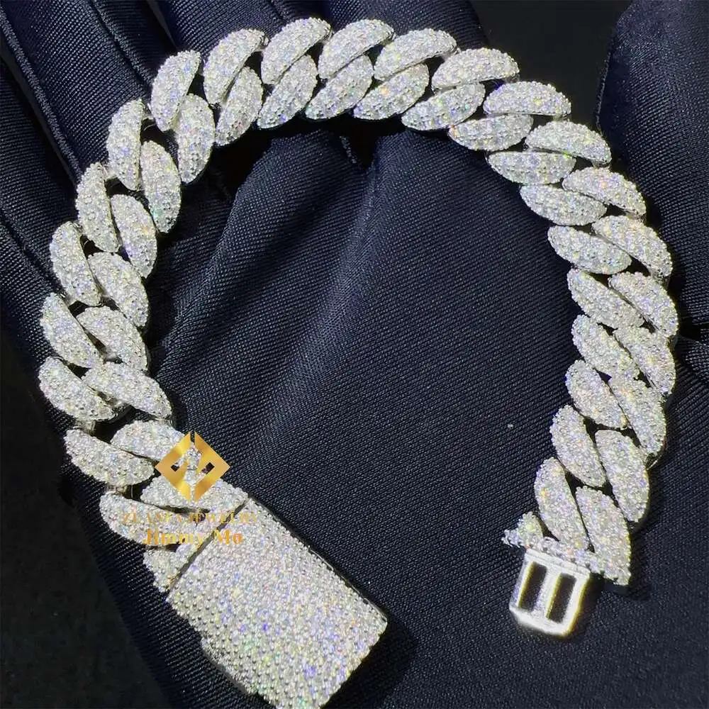 12mm Width Factory Price 925 Sterling Silver White Gold Plated 5a Zircon Stone Iced Out Hip Hop Cuban Link Bracelet