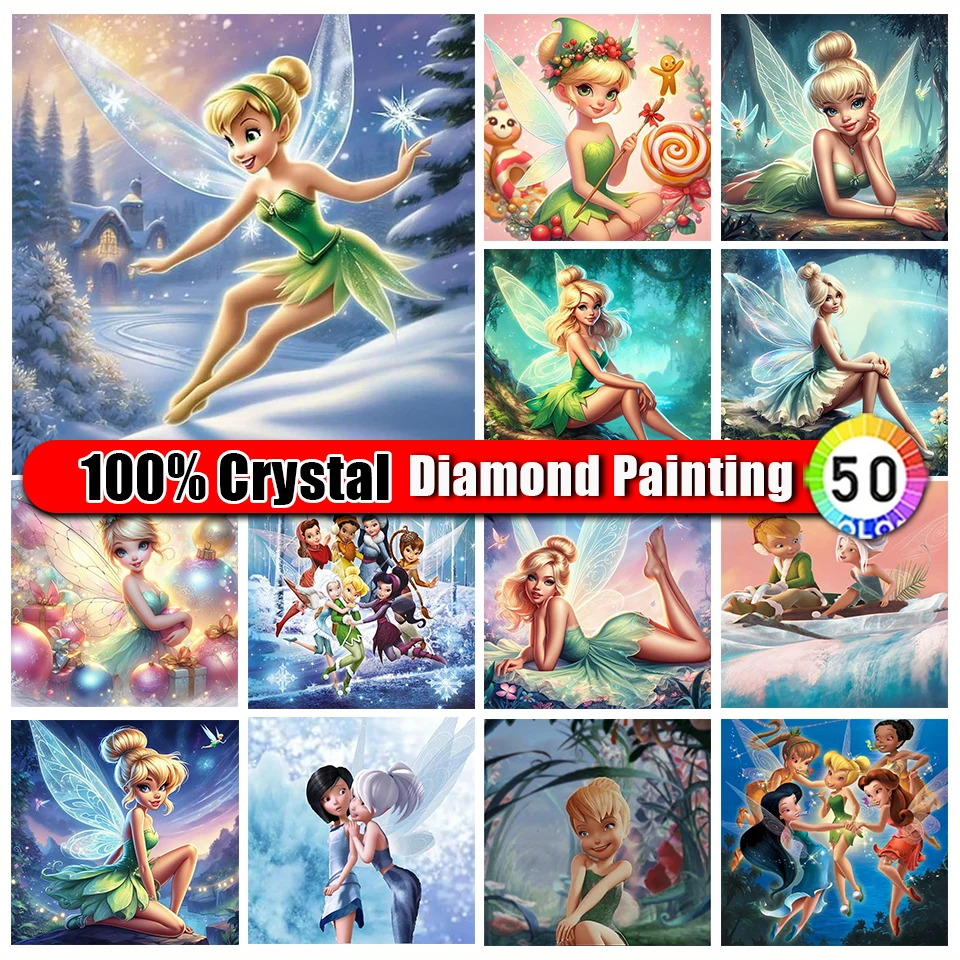 Picture Size 100% Crystal Diamond Painting Disney Tinker Bell Cartoon Full Square Round Diamond Mosaic Home Decoration Gift