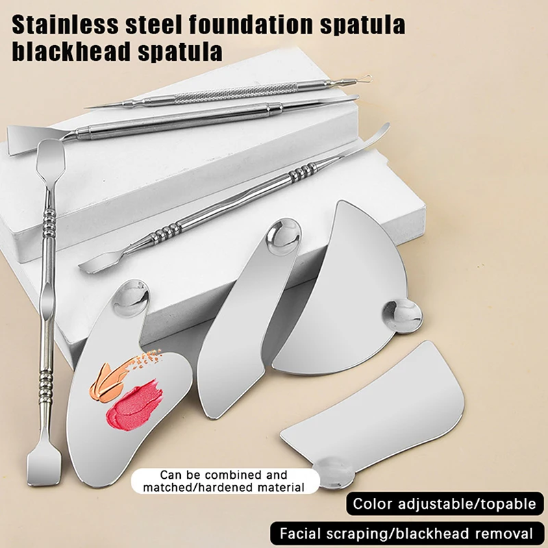 Spatula Stainless Steel riasan kosmetik, 1 buah/3 buah aplikator Foundation sekop Masker Mata sendok krim penghilang komedo Perawatan