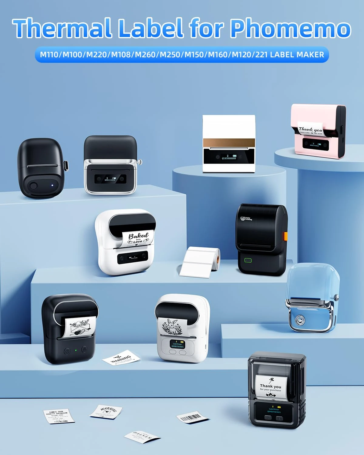 ملصقات حرارية تدريجية M110 - ملصقات لاصقة مقاس 1.57 بوصة × 1.18 بوصة (40 × 30 مم) للعنونة والرمز الباركود والبريد والشعار والملف