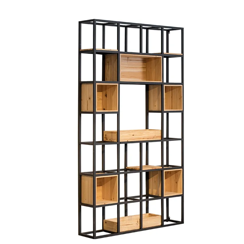 Wrought iron bogu frame retro partition shelf living room bookshelf screen display stand floor flower pot frame