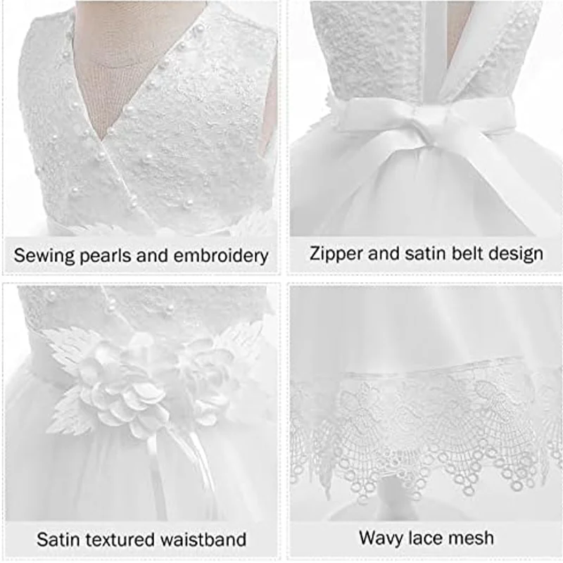 Infant Baby Girls First Year Birthday Appliques Princess Dress+Headband Newborn Christening Kids Baptism Wedding Party Clothes
