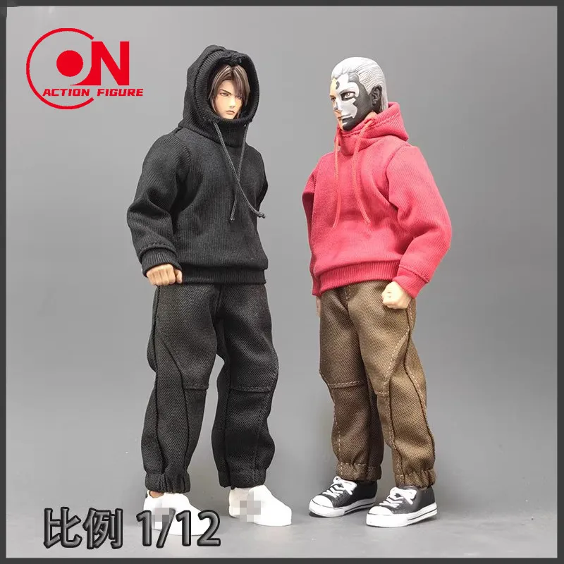 

1/12 Scale Hooded Sweatshirt Hoodie Black Red Clothes Action Figures Accessories Model for 6'' Male Soldier Headed TBL Body