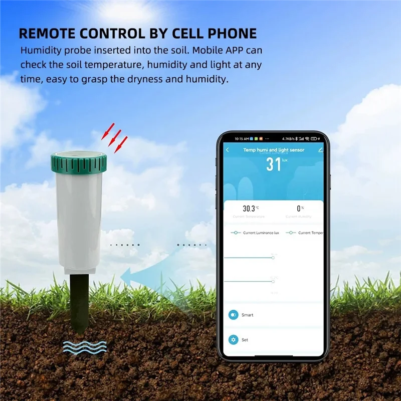 【Best 】Zigbee Smart 4 In 1 Soil Tester Sunlight/Temp/Moisture Meter Earth Humidity Sensor Remote Control  For Gardening D