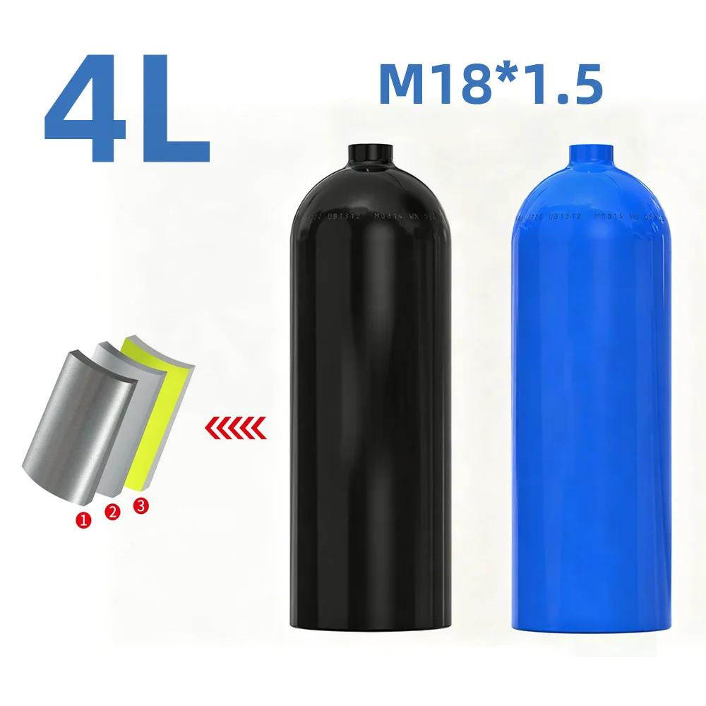 Cilindro de CO2 de Aluminio de 4L y 300 bar (4500 Psi) para Acuario, Tanque de Aire con Rosca M18x1.5, Cilindro de Alta Presión para Oxígeno, Bebidas Gaseosas y Gas