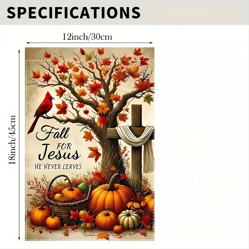 1 Piece, Autumn Garden Flag, Double-sided Durable Polyester Material, Autumn Harvest Theme, Cardinal, Pumpkin and Cross Pattern, 12x18 Inches, Thanksgiving and Christian Outdoor Decoration, Perfect for Yard Decoration, Does Not Contain Poles