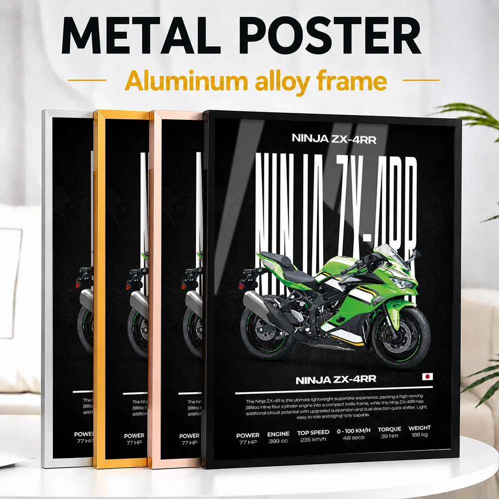 Japan Ninja ZX 4RR Motorcycle Framed Metal Print Customized Photo Dynamic Road Style Wall Art For Game Room Memorable Fan Gift