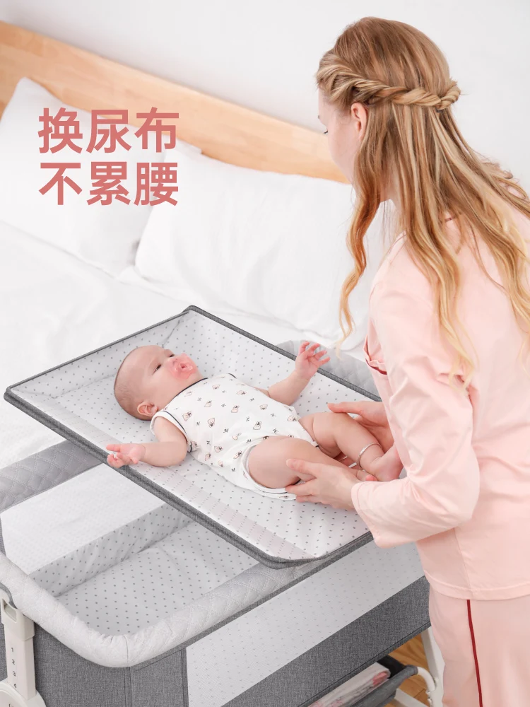 Dobrável berço recém-nascido móvel, emendado cama grande, berço multifuncional, cesta de dormir, portátil Baby Bed, BB