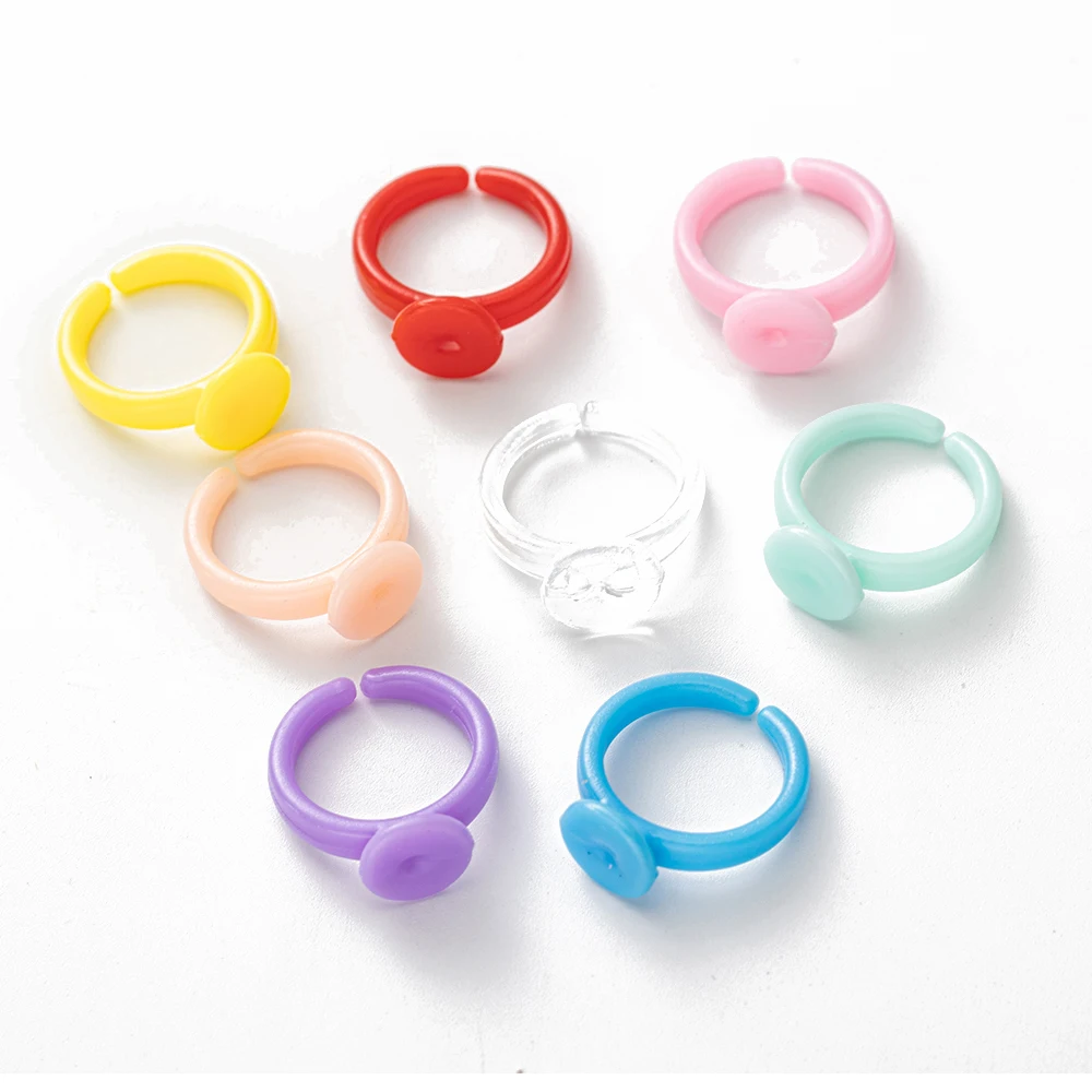 50/100pcs Plastic Adjustable Pink Colorful Ring Base For DIY Handmade Kids Children Accessories Findings Jewelry Making Supplies