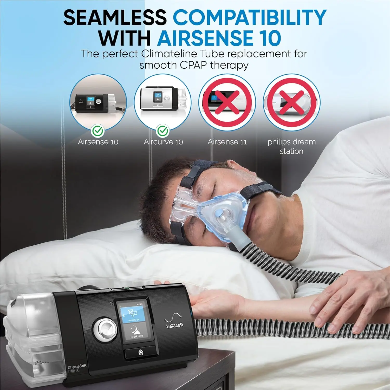 أنبوب تسخين Mars Wellness CPAP بطول 6 أقدام - متوافق مع آلات AirSense 10 وAirCurve 10 - بديل لخط المناخ، Fle