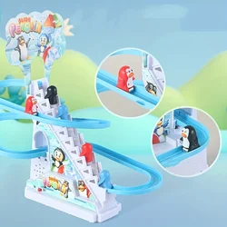 Penguin Race Set Penguin Slide Playset LED Flashing Lights Racing Track Game Set Penguin Stair Climbing Toys Kids Holiday Gift