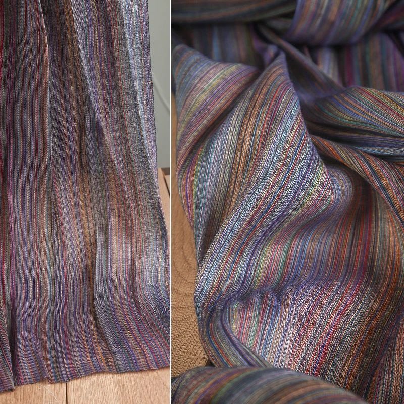 Retro Purple Line Patterned Yarn Dyed Fabric with A Sense of Drape Artistic Skirt Pants Shirt Clothing Designer Fabric