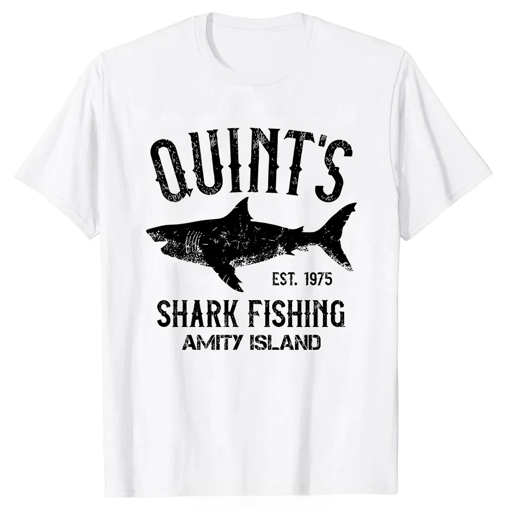 Quints Shark JAWS Amity Island 1975 Navy T-shirt Men Clothing Casual Basic T Shirt Fitness Tshirt Tees Tops
