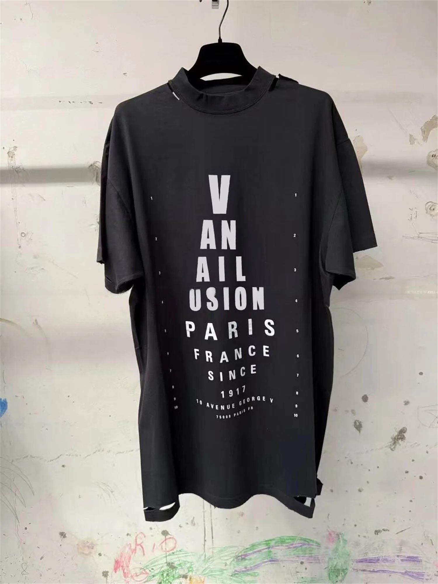 

Waed Destroyed Print ort Sve T-irt ex VANA ILUSION Cotton round Ne Ciwalk Breathable Faion Couple Sle