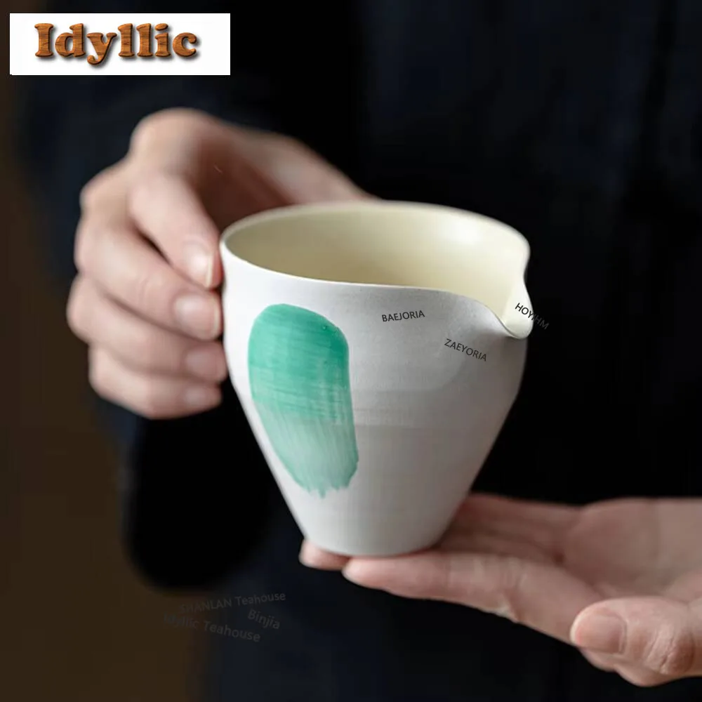 HOYIHM 160ml Japanese Powder Yin Tea Pitcher Handmade Brush Green Divide Fair Cup Cha Hai Justice Tableware Collection Supplies
