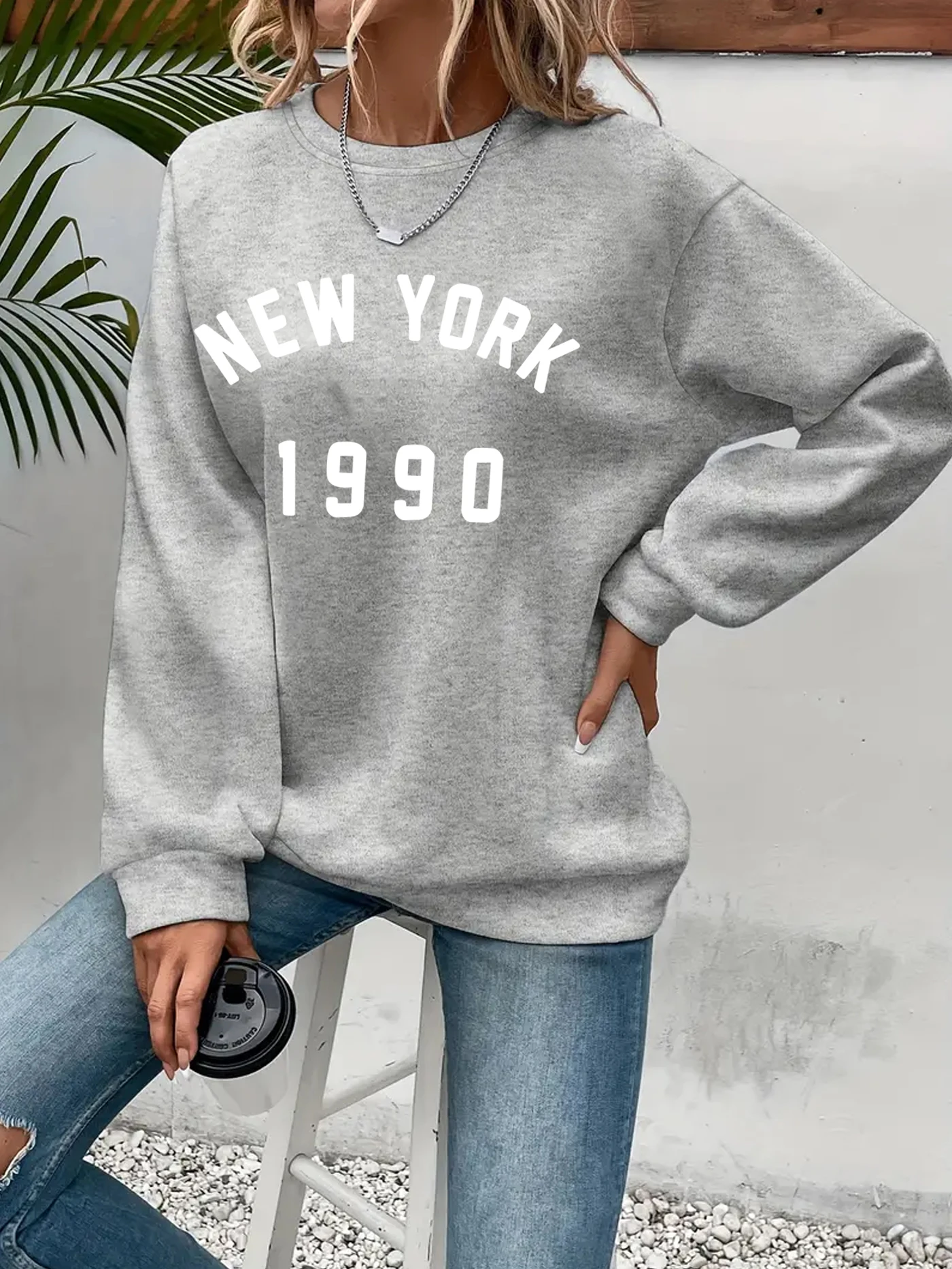 

letter print sweatshirt, crew neck casual sweatshirt for winter & fall, women's clothing.