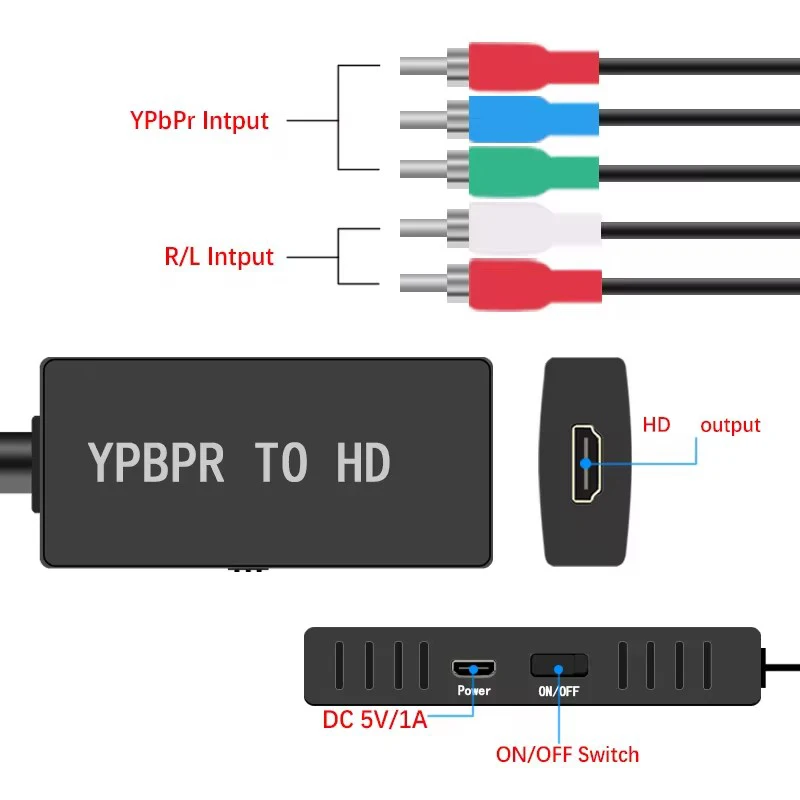 KANKEIRR 1080P Component to HD-Compatible Converter YPBPR RGB +  R/L Audio to HD-Compatible Adapter  5RCA to HD-Compatible