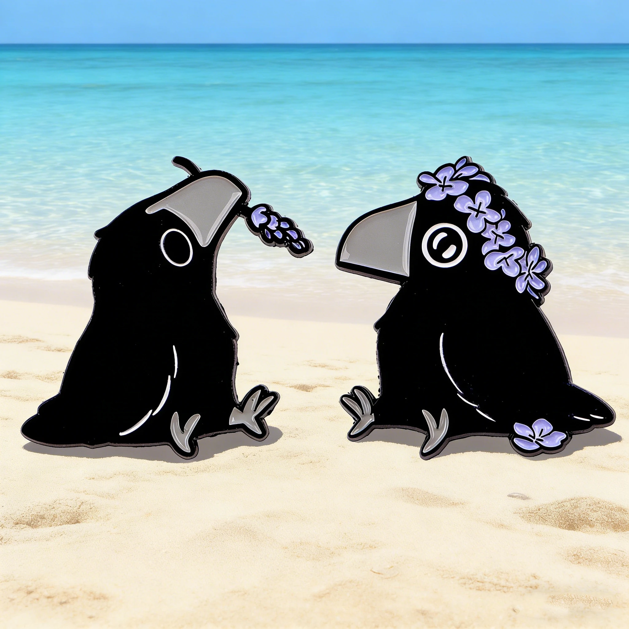 Juego de 2 broches de flor morada y cuervo esmaltados, bonitos broches de pájaro negro, alfileres de solapa, accesorios decorativos para mochila, regalo para amantes de la joyería.