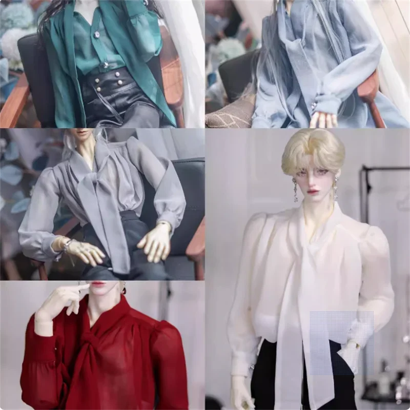 

BJD Doll Clothes For 1/4 ID75 Dolls Chiffon Ribbon Shirt V-neck See Through Lace Up Shirt Dolls Clothing Accessories(No Dolls)