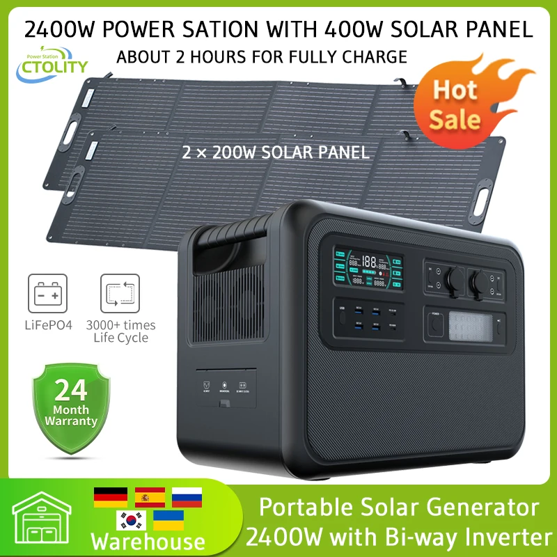 2600W Portable Power Station 2048Wh Battery with Solar Panel for Camping Car Emergency UPS 220V Lifepo4 Warehouse Stock