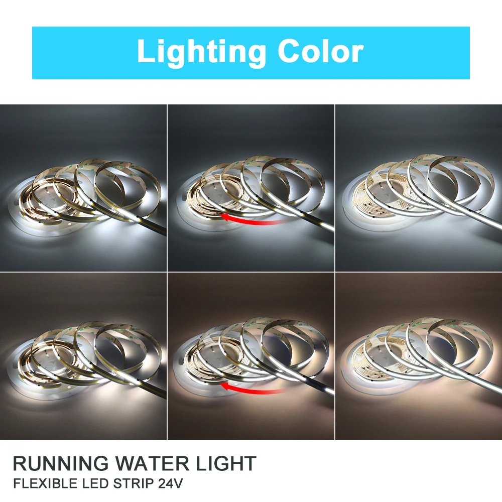 COB IC LED Strip Lights 5M Addressable LED Strips 10mm 12mm Running COB LED Light Tape DC 24V Ribbon Light 3000-6500K Room Decor