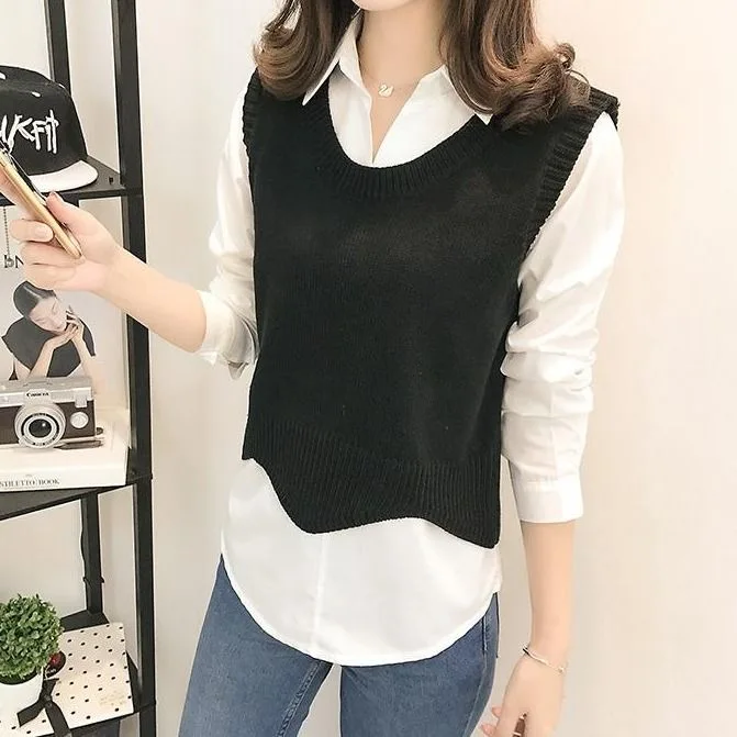 Irregular High Low Sweater Vest For Women Korean Style Fashion Sleeveless Knit Cover-Up Yellow Black Green Short Top