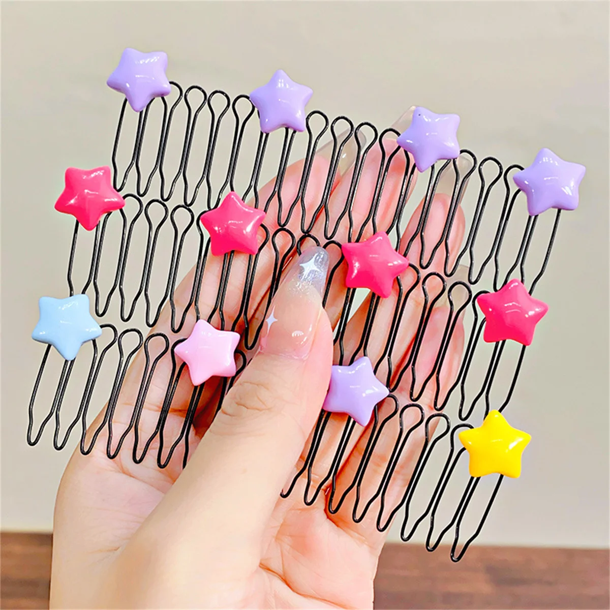New Cute Colorful Heart Star Bow Pull-out Stretch Metal Hair Comb For Girls Broken Hair Finish Headband Fashion Hair Accessories image 4