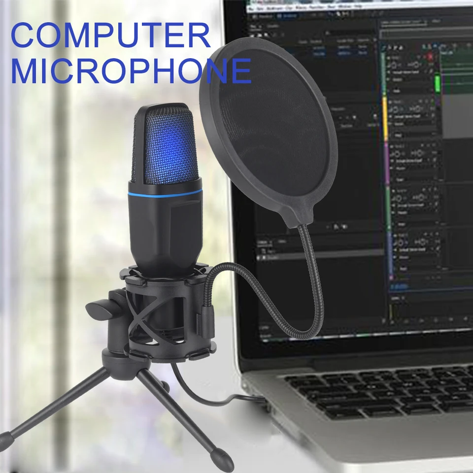 Micrófono USB RGB, micrófono de condensador con cable para juegos, para podcast, grabación, estudio, transmisión en vivo, laptop, PC de escritorio
