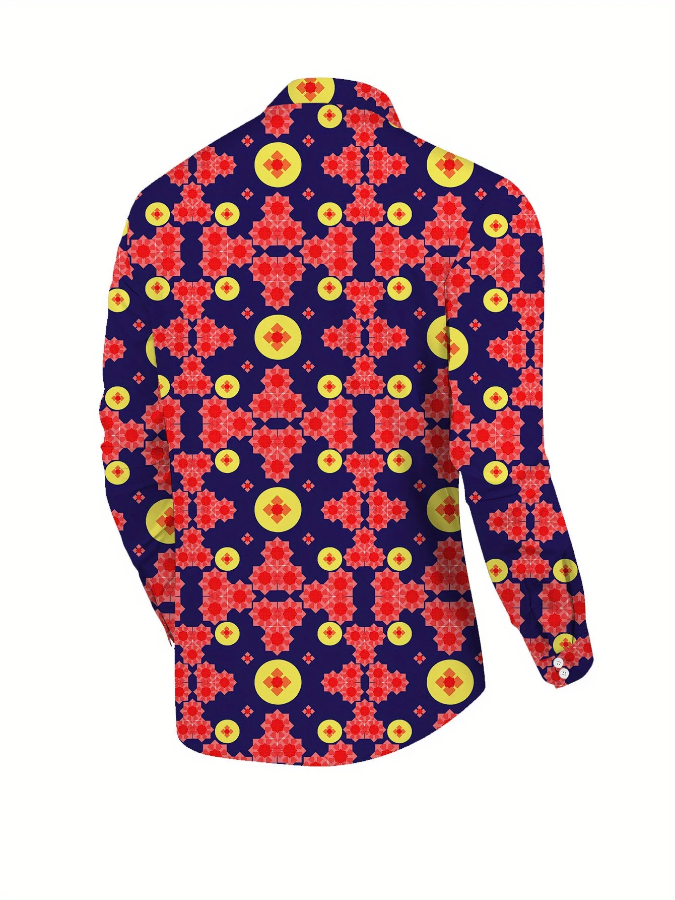 Men'S Stylish Long Sleeve Print Button-Up Shirt - Vibrant Floral & Geometric Design