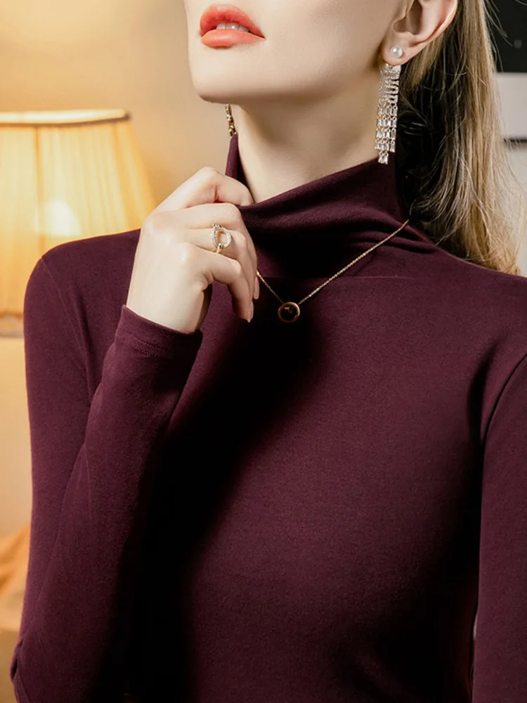 Small High Neck Brushed Base Shirt For Women, Long Sleeved 2025 New Item, Solid Color Basic Women's Clothing, Autumn And Winter