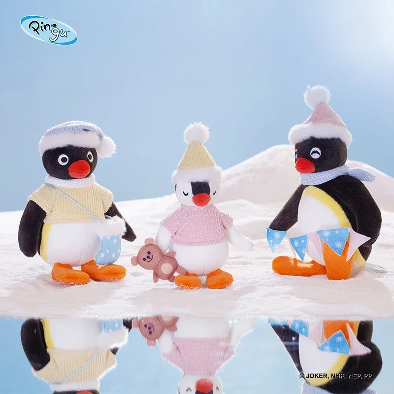 Pingu Anime Figure Winter Series Pingu\'S Winter Charm Snowman Sleepy Sister Going Out Shopping Doll Plush Toy Cute Decoration