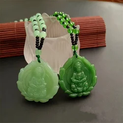 Charm Chinese GuanYin Buddha Green Jade Pendant Vintage Amulet Female Necklaces for Woman Man's Trendy Gifts Jewelry