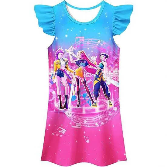 فستان K-Pop Cosplay للأطفال شيطان الصيادين صيفي قصير الأكمام للفتيات الصغيرات فساتين غير رسمية للأطفال قمصان نوم كرتونية ملابس نوم #3