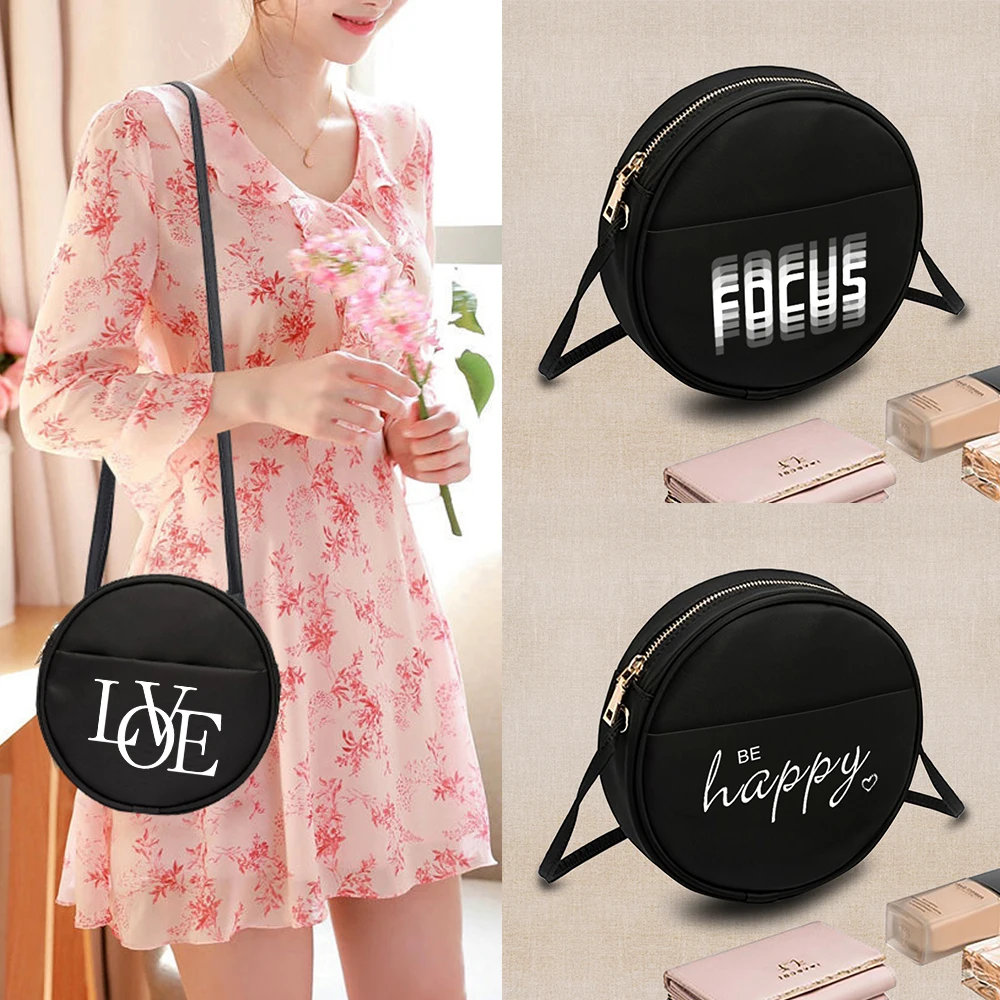Womens' Round Messenger Crossbody Bag Coin Purse Cosmetic Organizer Handbags Fashion Single Shoulder Pack Text Series