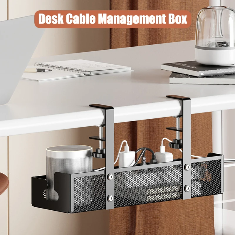 

No Drilling Extendable Under Desk Cable Management Metal Wire Tray Under Desk Steel With Power Supply And Wire for Home Office