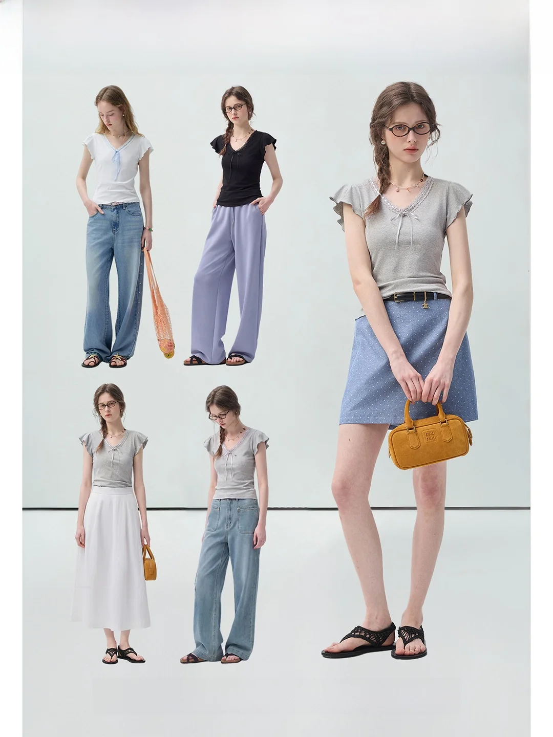VEGA CHANG Summer Slim Fit Women's T-shirt Short Sleeve V-Neck Flounce Sleeve Top Korean Style Breathable Casual Tee