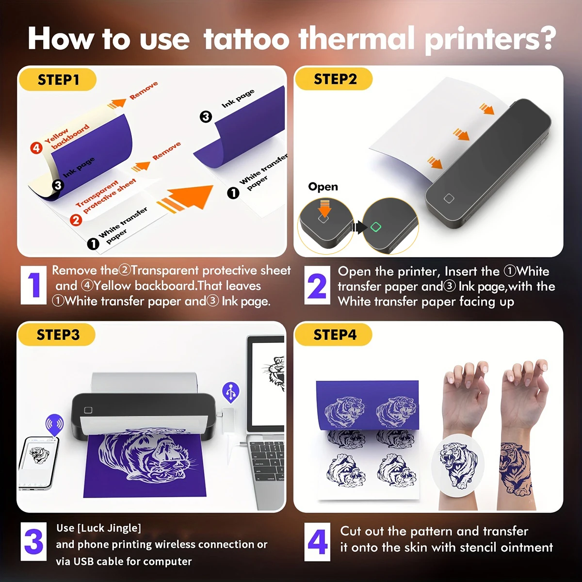 Stampante per stencil per tatuaggi Stampante termica per tatuaggi fai-da-te, mini stampante portatile, compatibile con smartphone e PC