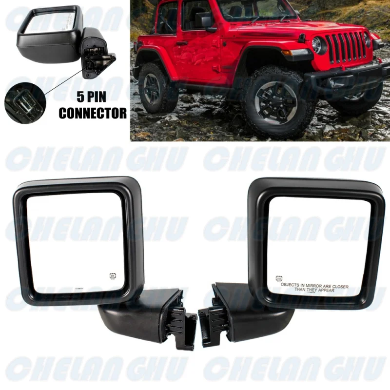 

For Jeep Wrangler J1 2018 2019 2020 2021 1 Pair 5 Pins Satin Black Heated Power Adjust Reversing Mirror Assembly