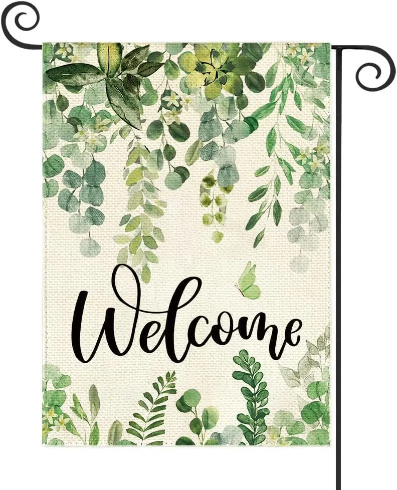 

Baccessor Hello Summer Welcome Garden Flag 12.5 x 18 Inch Double Sided Evergreen Green Leaf Eucalyptus Leaves Wedding Yard Flag