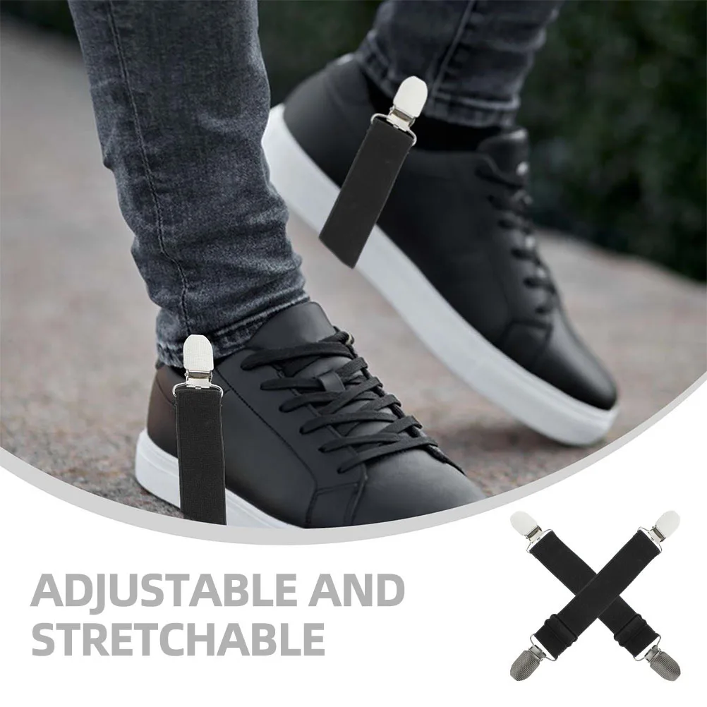 

2pcs Elastic Cuffs Boot Clips Adjustable Strap Holders for Pants Fixing Windproof Metal Unisex Outdoor Cycling