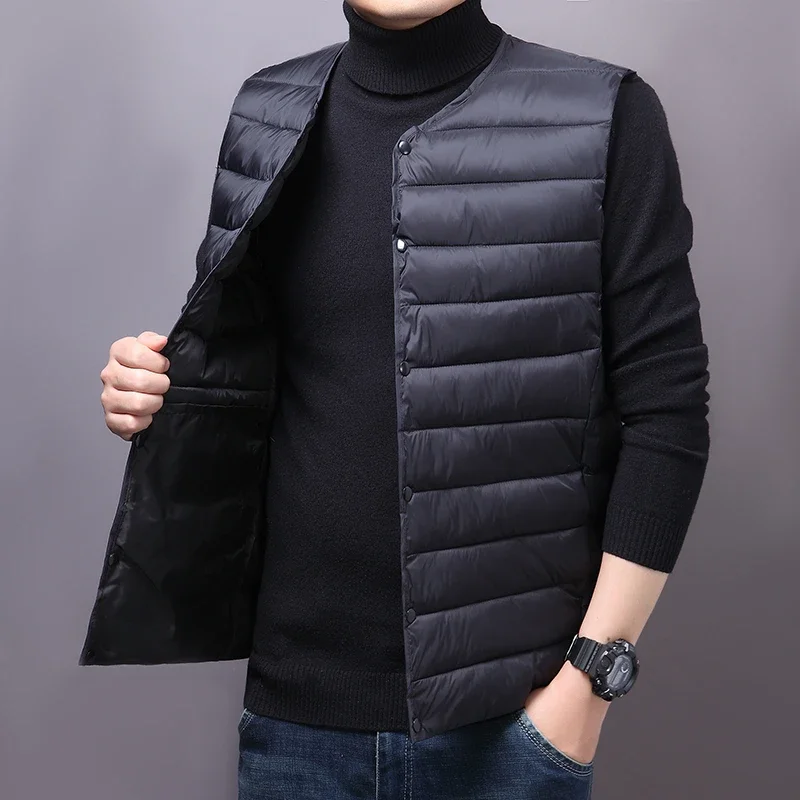 Men Lightweight Down Cotton Vest Warm V Neck Round Neck Convertible Waistcoat Winter Inner Sleeveless Gilet