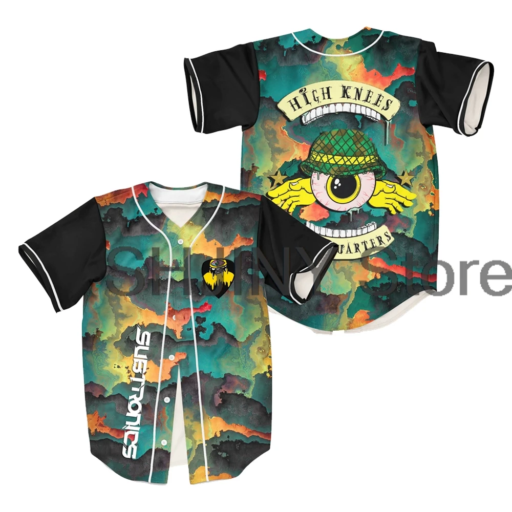 

Subtronics Drippy Camo High Knees Headquarters Rave Baseball Jersey EDM Festivals Short Sleeve Shirt Women Men Fashion Tops